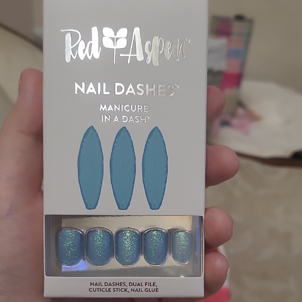 Red Aspen nail dashes Blue Glitter Nail Dashes Short Square Shayla